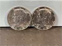 Two 1968D Kennedy half dollars