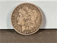 1891O Morgan silver dollar