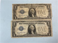 Two 1928A $1 silver certificates