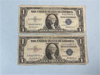 Two 1935F $1 silver certificates