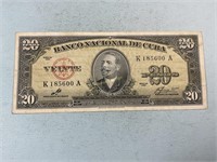 1960 Cuba 20 pesos note