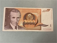 1992 Yugoslavia 1000 dinar note