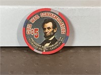 Flamingo $5 gaming chip, Abe Lincoln