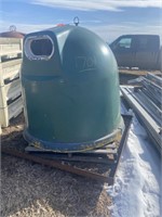 green reycling bin, lift point broken, metal skid