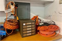 Assorted Extension Cords & Kennedy screw tool box