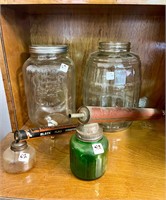 Antique pickle jar & bug sprayers etc