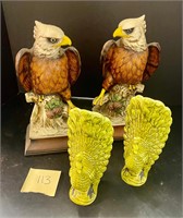 Eagles made in Japan/pair green peacocks Ceramic