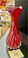 MCM ruby, red vase, glass vase, 10 inches tall