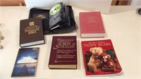 Assorted bibles, CDs and dictionary