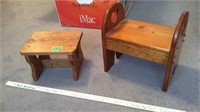 Two small handmade wooden benches