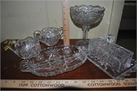 die cut glass butter dish, relish tray, etc