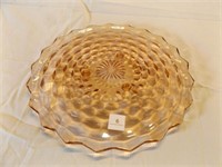 Pink glass footed serving tray plate 12"
