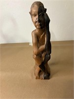 WOODEN CARVED STATUE APPROX 12" MAN IN THOUGHT