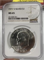 NGC 1971S Silver MS65 Graded Ike Dollar