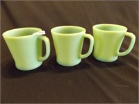 3 Jade Jadeite Fire King D handle coffee cups mugs