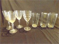 4 stemmed wine glasses-clear, 3 clear tumblers