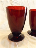 2 ruby red glass stemmed glasses 5" tall
