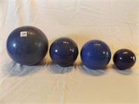 4 decorative pottery spheres- blue- 4" to 8" tall