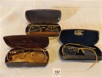 3 pair wire eye glasses & leather cases- vintage