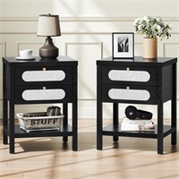 Set of 2 Black Nightstands - Wood  Metal Knobs