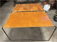 2 wood metal base tables