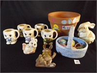 Easter Decorations--Ceramic rabbit cups, rabbits