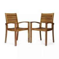 *Outdoor Acacia Wood Dining Chairs, Set of 2, Teak