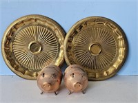 2 Brass Plates and copper PIG Banks