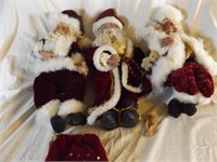 3 Santa's in velvet suits, Clay face & hands