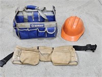 Kobalt tool bag, hard hat, tool apron
