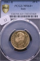 1882 R PCGS MS64 + GOLD ITALY 20 LIRE