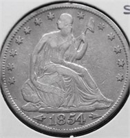 1854 SEATED HALF DOLLAR VF