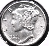 1939 S MERCURY DIME GEM