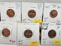 6 UNC PENNIES 1962,1972,1967,3 1975