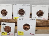 5 UNC PENNIES 2 1977 1978 1980 1985