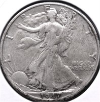 1947 D WALKING HALF DOLLAR XF