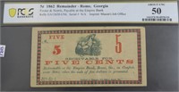 1862 PCGS  5 CENTS ROME GA REMAINDER  AU50