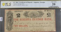 1861 PCGS 2$ CERTIFICATE OF DEPOSIT VF20