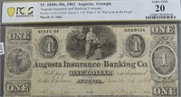 1840's-50s  1862  PCGS $1 AUGUSTA INS BANKING VF20