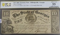 1865 PCGS 10$ STATE OF GEORGIA UNC55