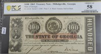 1863 PCGS$100 STATE OF GEORGIA CHOICE AU58