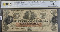 1862 PCGS $100 STATE OF GA TREASURY NOTE VF35