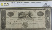 1810-20s PCGS $100 REMAINDER AUGUSTA, GA VF30