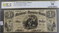 1858 PCGS 1$ FARMER / DROVERS BANK  INDIANA VF30