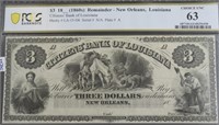 1860s PCGS  3$ CITIZENS BANK NEW ORLEANS, LA UNC63