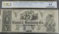 1840s PCGS  5$ CANAL AND BANKING  NEW ORLEANS, LA