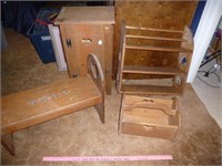 4pc Woodcraft - Bench, Cabinet, Shelf, Etc