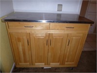 Stainless Folding Top Wood Rolling Kitchen Island