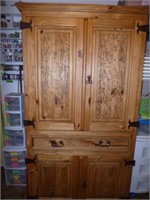 Distressed Wood & Wrought Iron Upright Cabinet