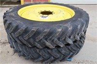 PAIR OF JOHN DEERE RIMS W/ MICHELIN SPRAY BIB